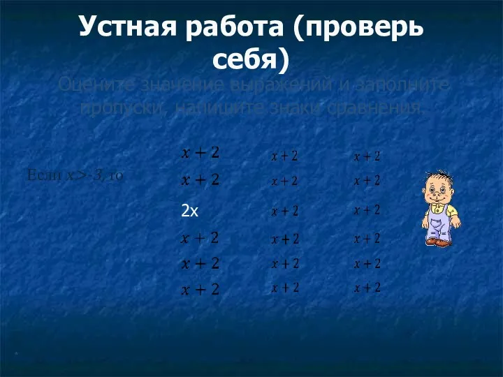 Устная работа (проверь себя) Оцените значение выражений и заполните пропуски,