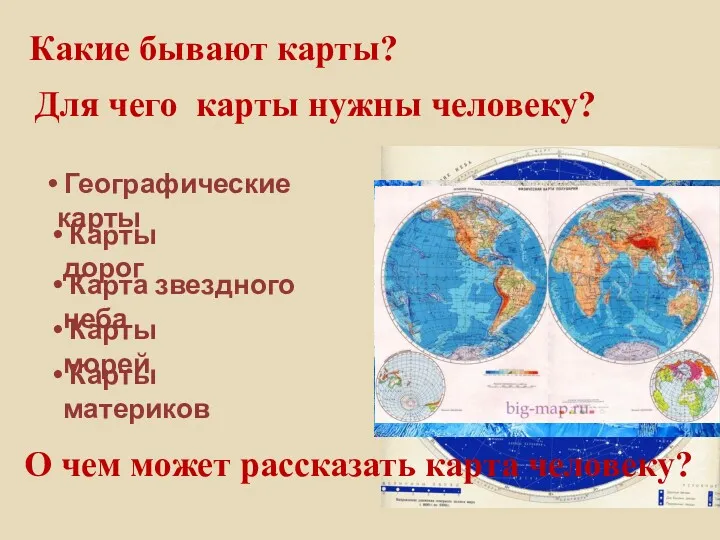 Какие бывают карты? Для чего карты нужны человеку? Географические карты