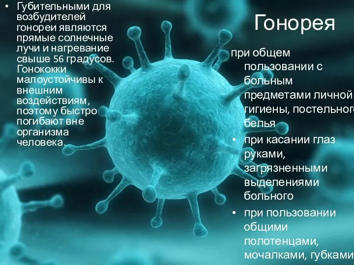 Гонорея при общем пользовании с больным предметами личной гигиены, постельного