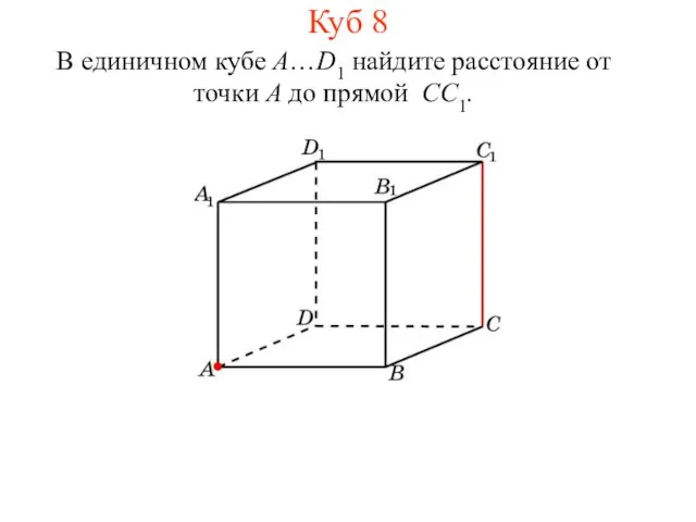 В единичном кубе A…D1 найдите расстояние от точки A до прямой CC1. Куб 8