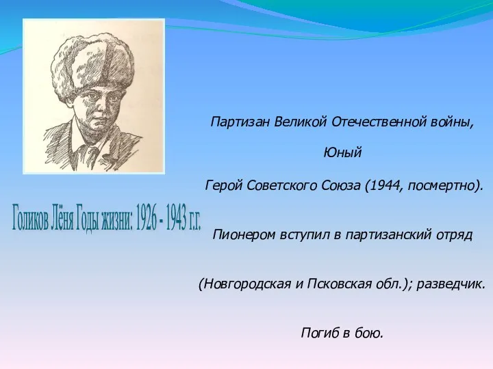 Партизан Великой Отечественной войны, Юный Герой Советского Союза (1944, посмертно).