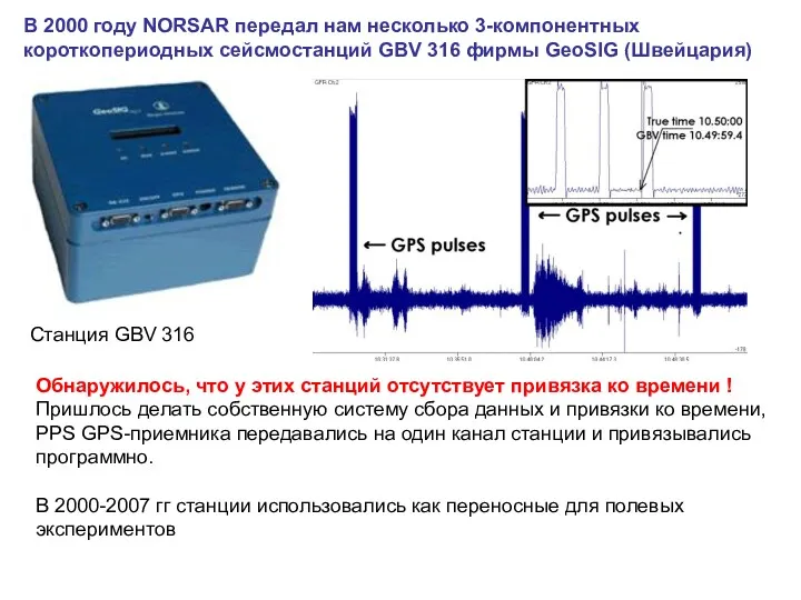 В 2000 году NORSAR передал нам несколько 3-компонентных короткопериодных сейсмостанций