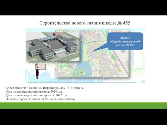 Строительство нового здания школы № 455 Адрес объекта: г. Колпино,