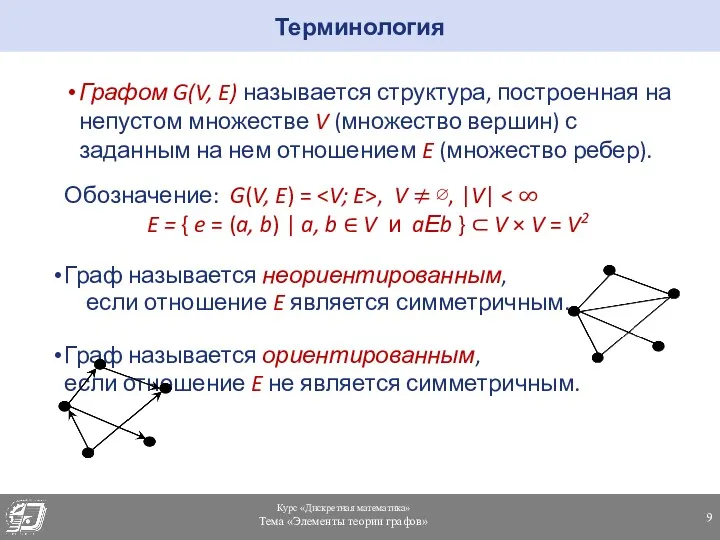 Графом G(V, E) называется структура, построенная на непустом множестве V