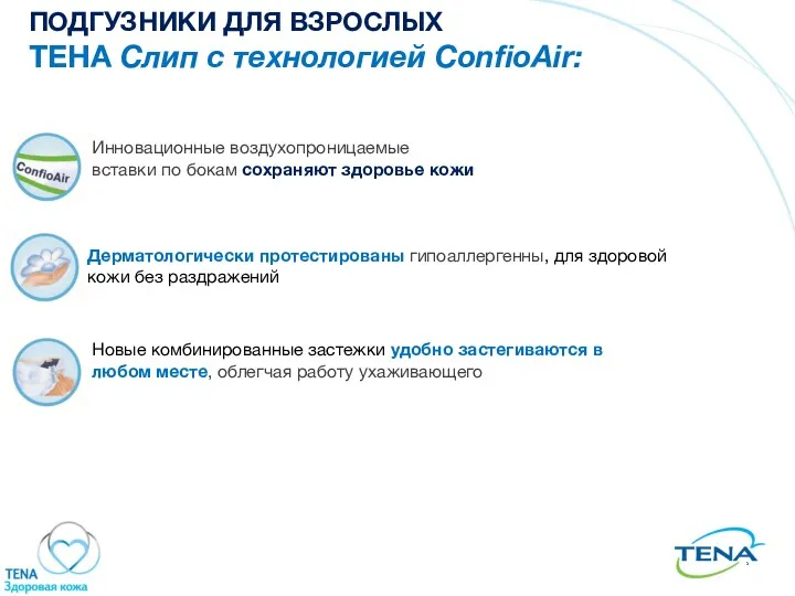 ПОДГУЗНИКИ ДЛЯ ВЗРОСЛЫХ ТЕНА Слип c технологией ConfioAir: Инновационные воздухопроницаемые