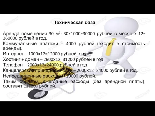 Техническая база Аренда помещения 30 м²: 30х1000=30000 рублей в месяц