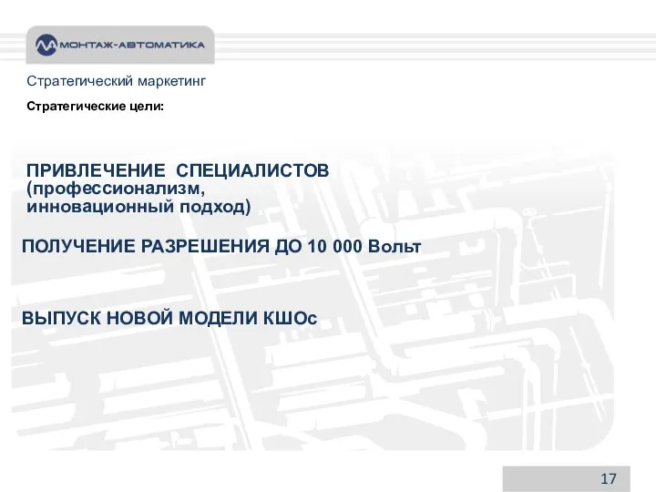 17 Стратегический маркетинг Стратегические цели: ПРИВЛЕЧЕНИЕ СПЕЦИАЛИСТОВ (профессионализм, инновационный подход)