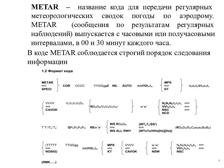 METAR – название кода для передачи регулярных метеорологических сводок погоды
