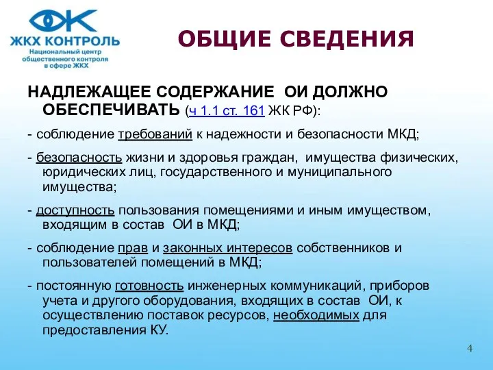 НАДЛЕЖАЩЕЕ СОДЕРЖАНИЕ ОИ ДОЛЖНО ОБЕСПЕЧИВАТЬ (ч 1.1 ст. 161 ЖК