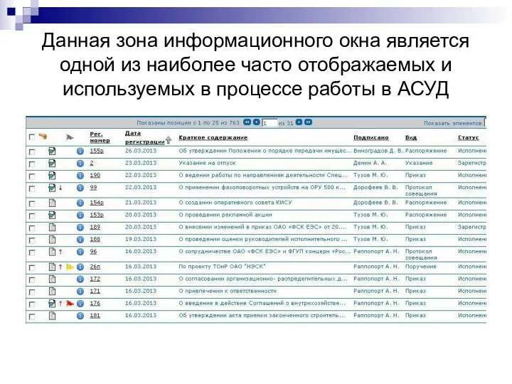 Данная зона информационного окна является одной из наиболее часто отображаемых и используемых в