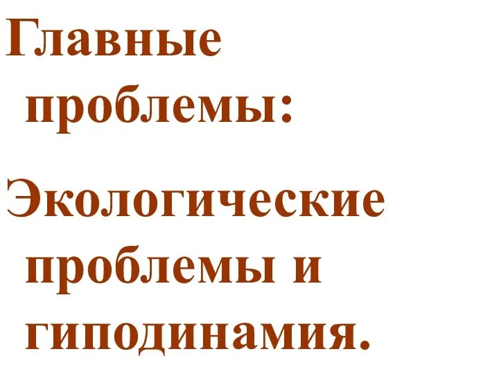 Главные проблемы: Экологические проблемы и гиподинамия.