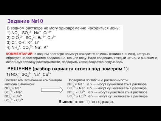 В водном растворе не могу одновременно находиться ионы: 1) NO3-