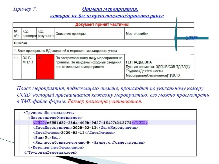 Пример 7. Отмена мероприятия, которое не было представлено/принято ранее УПП Поиск мероприятия, подлежащего