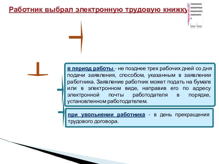 Работник выбрал электронную трудовую книжку: в период работы - не позднее трех рабочих