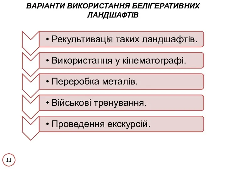 11 ВАРІАНТИ ВИКОРИСТАННЯ БЕЛІГЕРАТИВНИХ ЛАНДШАФТІВ