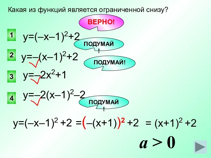 ВЕРНО! 1 2 4 3 Какая из функций является ограниченной