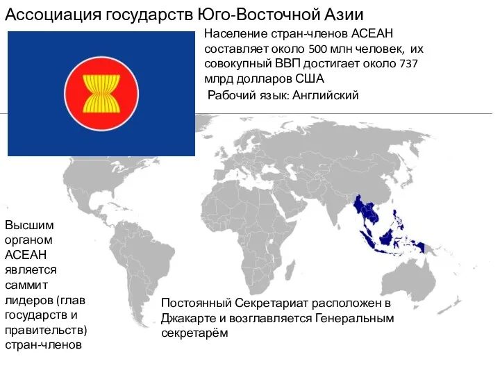Ассоциация государств Юго-Восточной Азии Население стран-членов АСЕАН составляет около 500