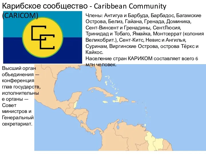 Карибское сообщество - Caribbean Community (CARICOM) Члены: Антигуа и Барбуда,