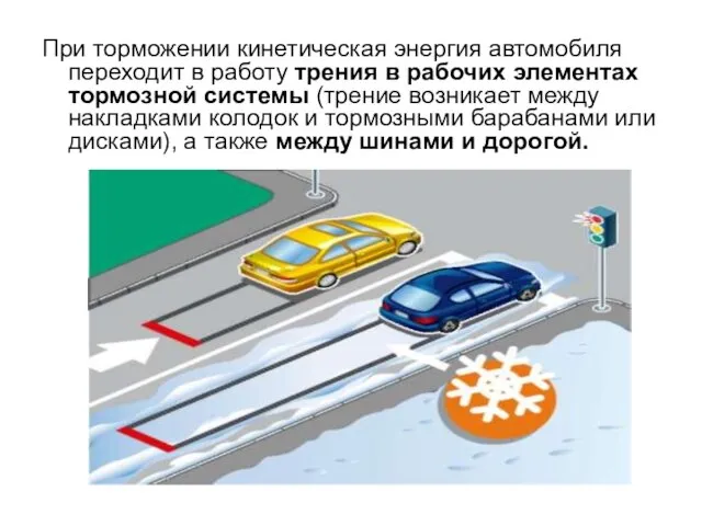 При торможении кинетическая энергия автомобиля переходит в работу трения в