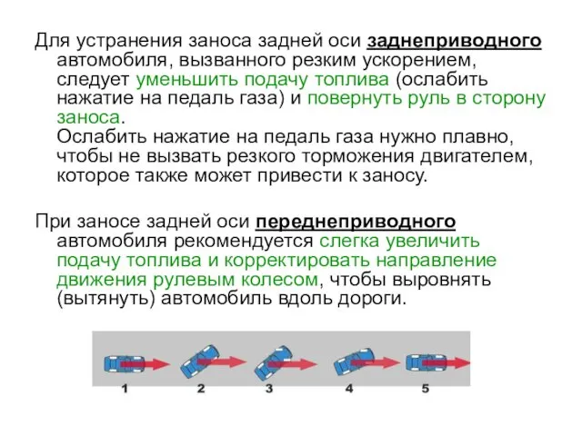 Для устранения заноса задней оси заднеприводного автомобиля, вызванного резким ускорением,