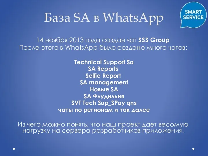 База SA в WhatsApp 14 ноября 2013 года создан чат