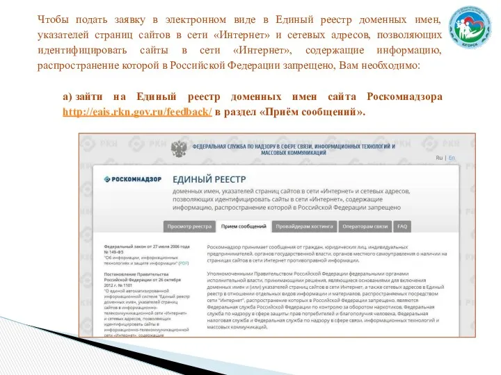 Чтобы подать заявку в электронном виде в Единый реестр доменных