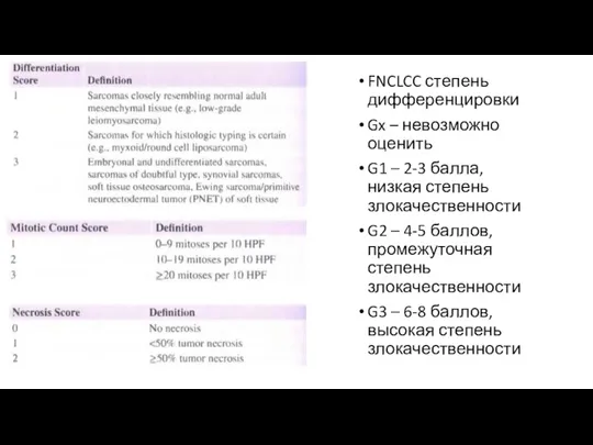 FNCLCC степень дифференцировки Gx – невозможно оценить G1 – 2-3