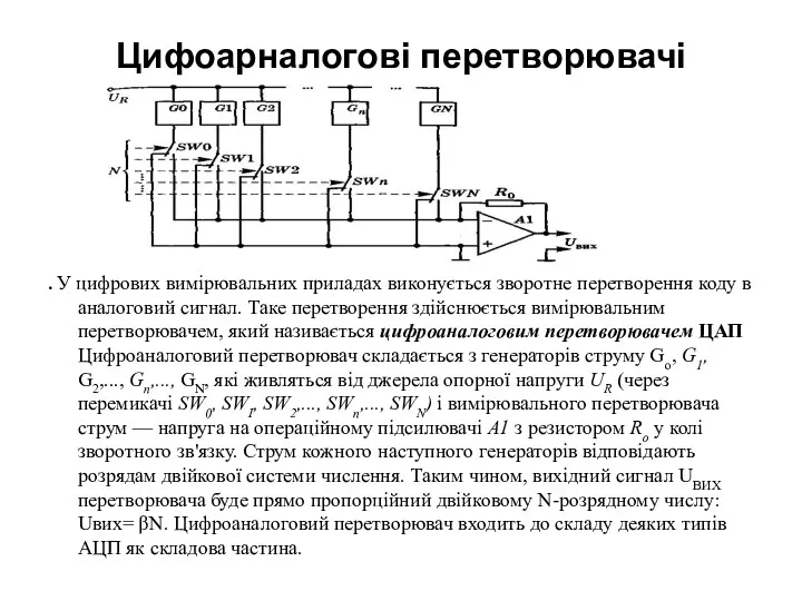 Цифоарналогові перетворювачі . У цифрових вимірювальних приладах виконується зворотне перетворення