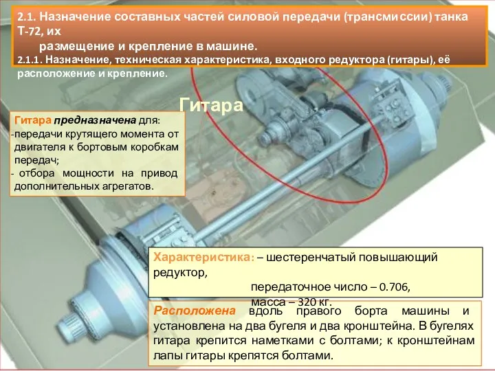 Гитара предназначена для: передачи крутящего момента от двигателя к бортовым