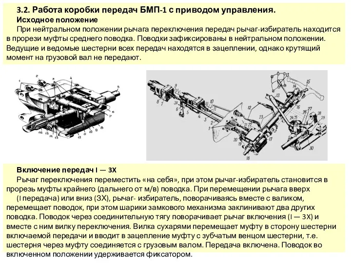 3.2. Работа коробки передач БМП-1 с приводом управления. Исходное положение