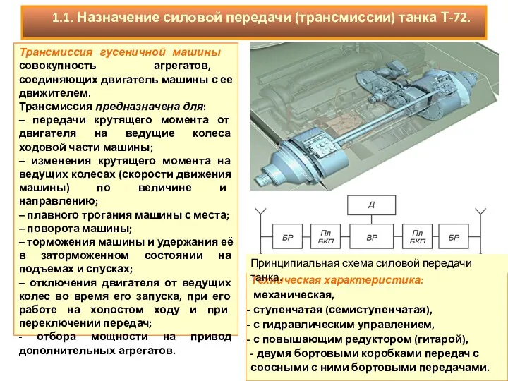 Трансмиссия гусеничной машины - совокупность агрегатов, соединяющих двигатель машины с