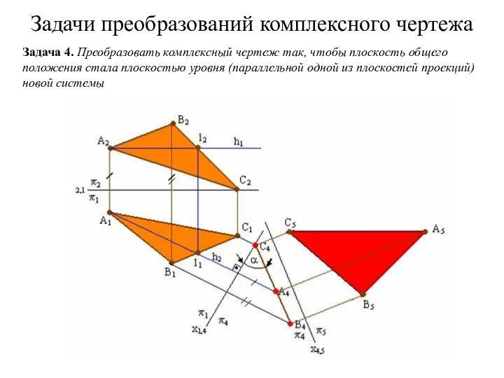 Задачи преобразований комплексного чертежа Задача 4. Преобразовать комплексный чертеж так,