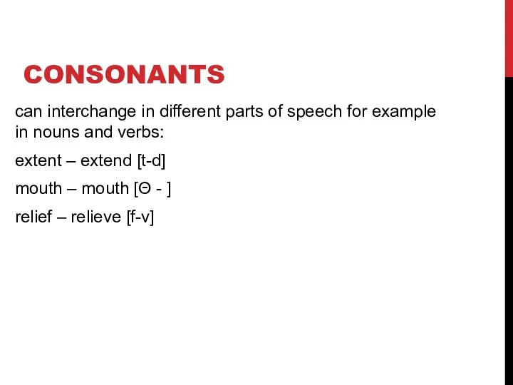 CONSONANTS can interchange in different parts of speech for example