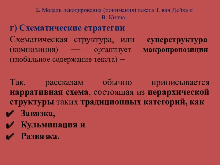 2. Модель декодирования (понимания) текста Т. ван Дейка и В.