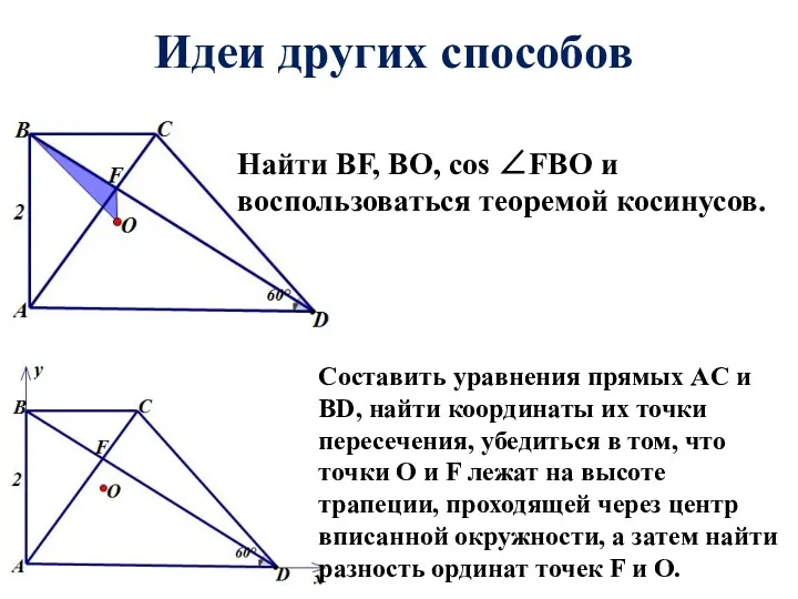 Идеи других способов Найти BF, BO, cos ∠FBO и воспользоваться