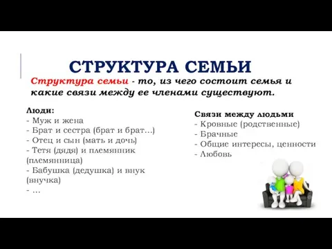 СТРУКТУРА СЕМЬИ Структура семьи - то, из чего состоит семья