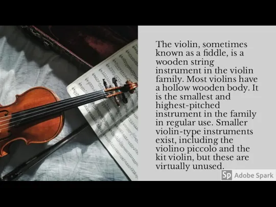 The violin, sometimes known as a fiddle, is a wooden