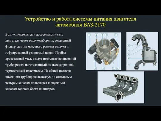 Устройство и работа системы питания двигателя автомобиля ВАЗ-2170 Воздух подводится к дроссельному узлу