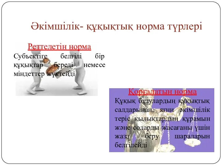 Әкімшілік- құқықтық норма түрлері Реттелетін норма Субъектіге белгілі бір құқықтар