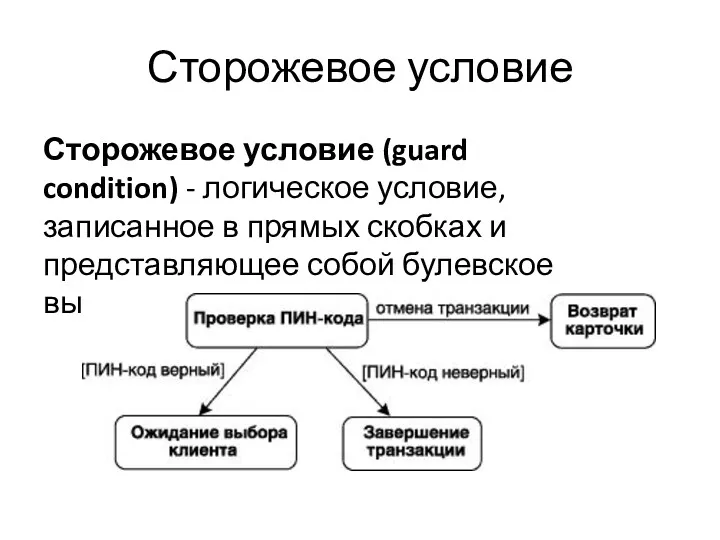 Сторожевое условие Сторожевое условие (guard condition) - логическое условие, записанное