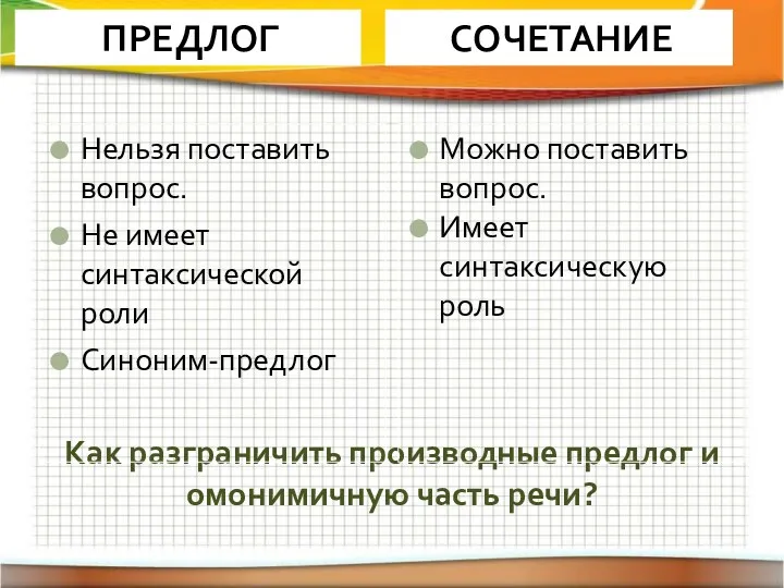 Как разграничить производные предлог и омонимичную часть речи? ПРЕДЛОГ СОЧЕТАНИЕ