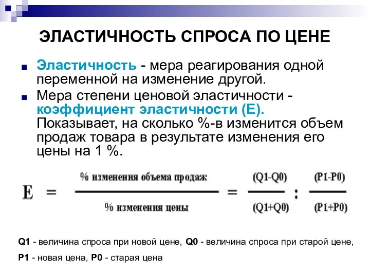 ЭЛАСТИЧНОСТЬ СПРОСА ПО ЦЕНЕ Эластичность - мера реагирования одной переменной