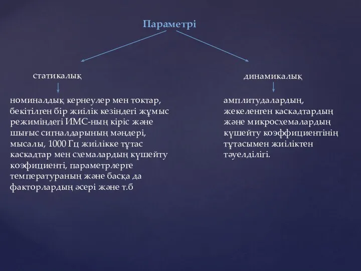 Параметрі статикалық динамикалық номиналдық кернеулер мен токтар, бекітілген бір жиілік