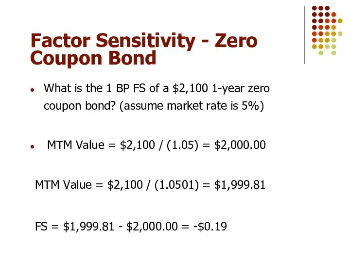 Factor Sensitivity - Zero Coupon Bond What is the 1