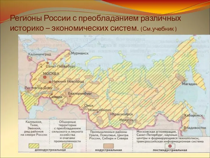 Регионы России с преобладанием различных историко – экономических систем. (См.учебник )