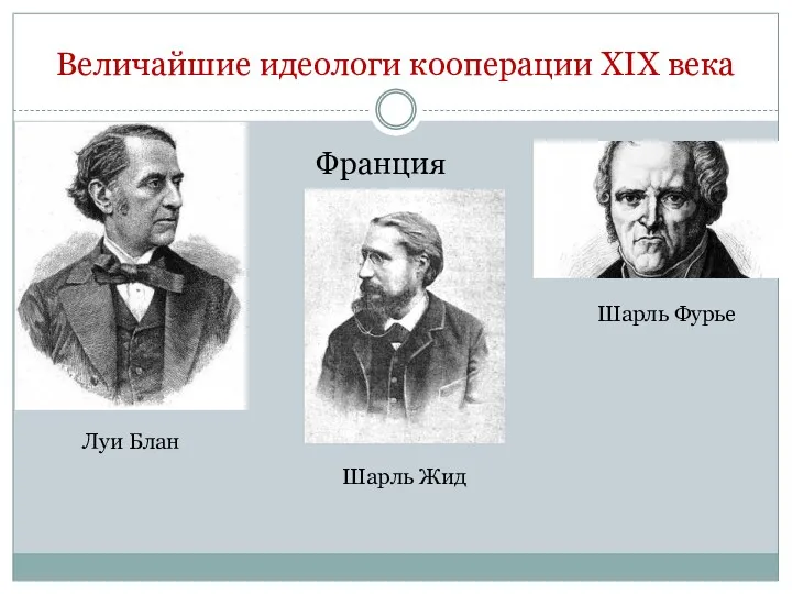 Величайшие идеологи кооперации XIX века Шарль Фурье Франция Луи Блан Шарль Жид