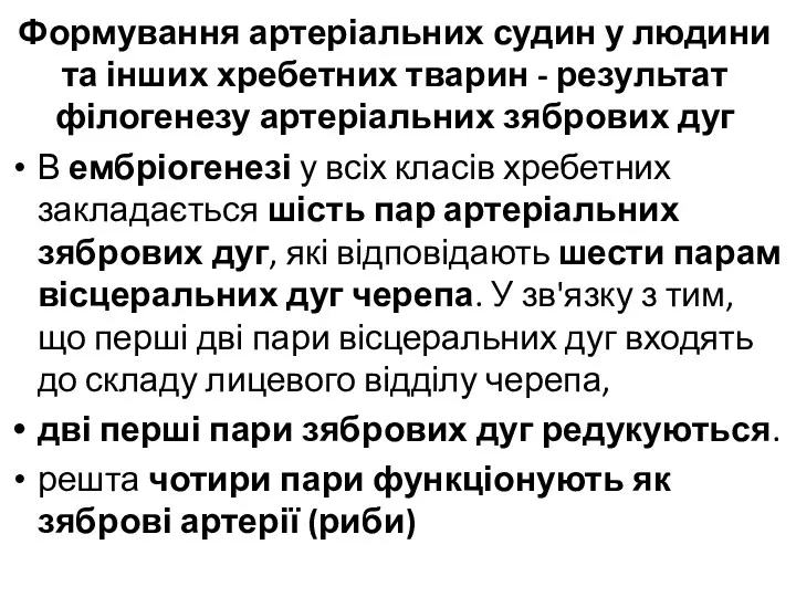 Формування артеріальних судин у людини та інших хребетних тварин -