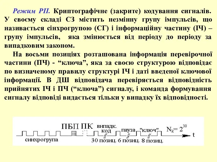 Режим РІІ. Криптографічне (закрите) кодування сигналів. У своєму складі СЗ