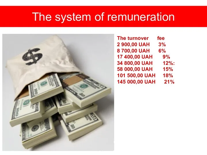 The system of remuneration The turnover fee 2 900,00 UAH