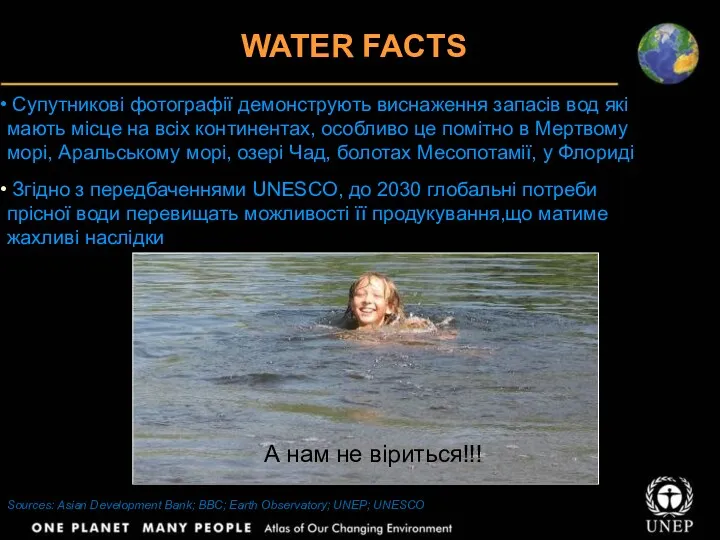 WATER FACTS Sources: Asian Development Bank; BBC; Earth Observatory; UNEP; UNESCO Супутникові фотографії